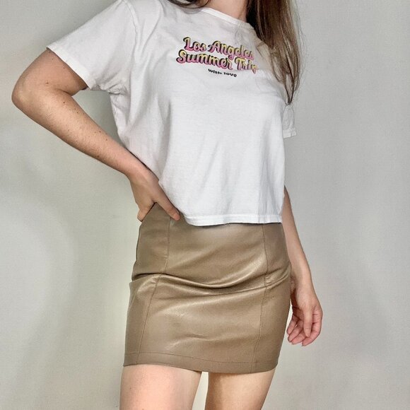*Eclipse Beige Faux Leather Mini Skirt - Picture 1 of 7